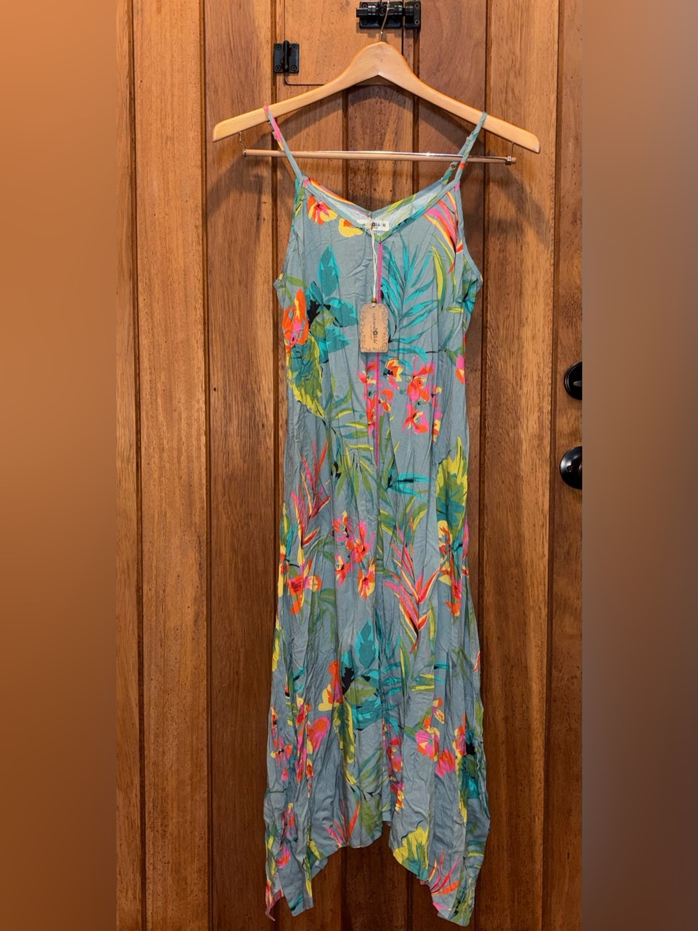 Natural Life Tropical Floral Slip Dress — Teal Base with Bright Floral Print